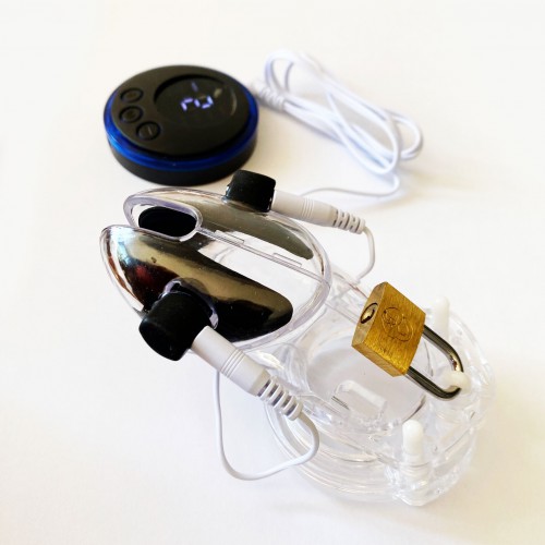 Transparent ABS Electro Chastity Device Long Version - mae-fm-010l