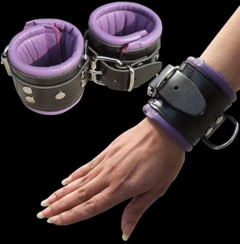 Purple-black Leather Lined wrist Restraints - hg-606p