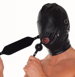 Leather Mask with detacchable ballgag, blinder & mouth piece - ri-7575