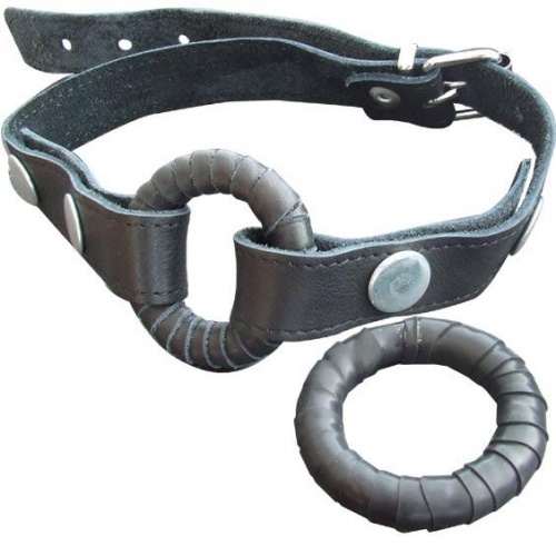 O-ring Gag met leder & latex beklede stalen Ring - os-0122