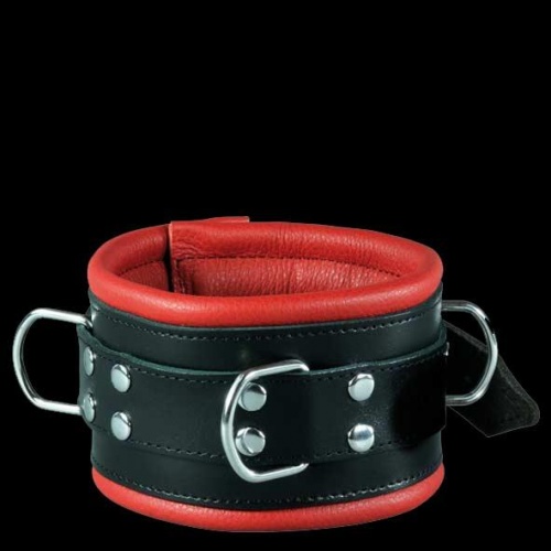 Black/Red Leather Collar - os-0102-1r