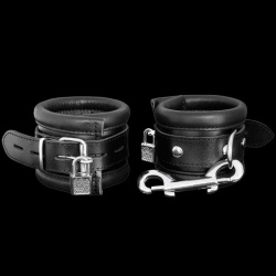 Black Leather lockable wrist cuffs - os-0115