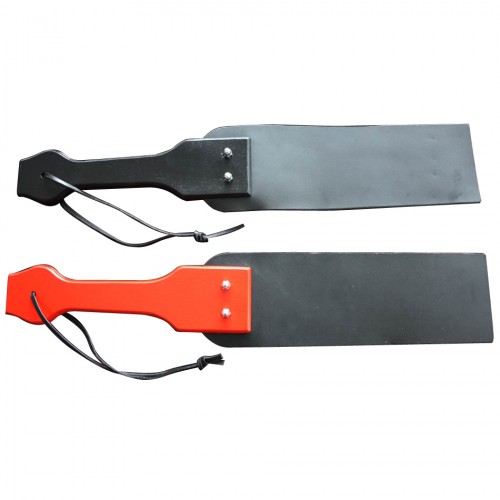 Thick and mean strong black leather Paddle with wooden Handle - os-0280