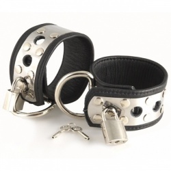 Leather wristcuffs with metal and padlock - ri-7523