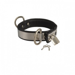 Leather collar with metal and padlock - ri-7522