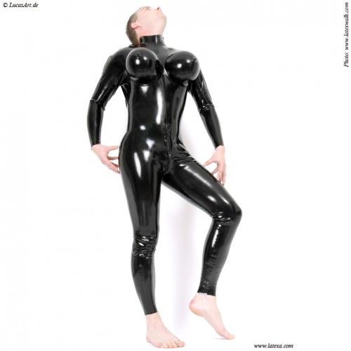 Transvestie Catsuit met opblaasbare Borsten - la-3246