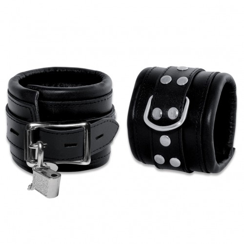 Leather Lockable Feetcuffs Black - os-0102-3sk