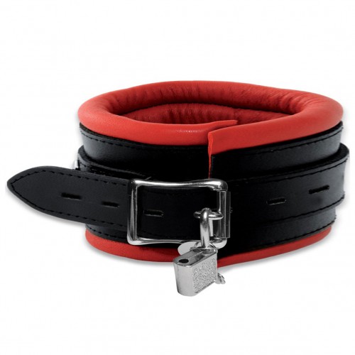 Black-Red Leather Lockable Collar - os-0102-1rk